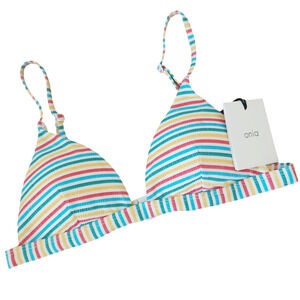 ONIA Danni Seersucker striped triangle beach bikini top in multi Size M NEW